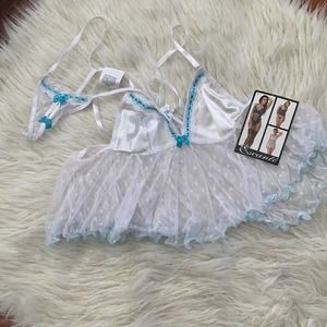 Escante Collection | Sexy 2 pc White & Blue Lingerie Set